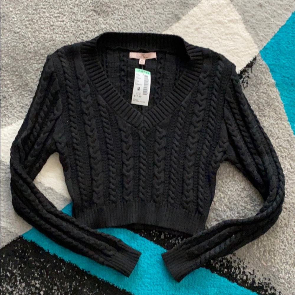 New with tags black cropped vneck sweater